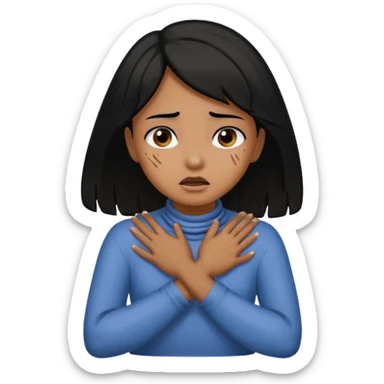 black hair brown skin girl chocking herself on her neck with her hands crossed around her neck  sticker