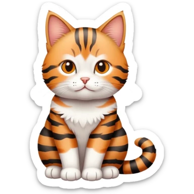 Cute tabby cat with white stomach, adorable face, sitting position showing white belly sticker