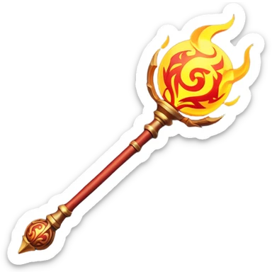 Clash of Clans aesthetic: Cinematic fireball Magic Staff Emoji, rendered in a 3D vector-style similar to standard emojis with minimal shading and bold, simplified shapes. A compact, isometric enchanted staff with intricate runic carvings and a glowing orb at its tip, softly glowing with a mystical arcane charm. Simplified yet unmistakably iconic, highly detailed and consistent, glowing with a soft radiant glow and high shine. Stylized with a touch of legendary sorcery and a soft glowing outline, capturing the essence of a powerful magic staff with a friendly, playful vibe! sticker