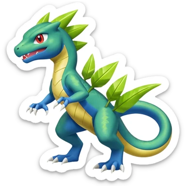 Shiny Aural Charmeleon-Inteleon-Sceptile-Greninja-Fakémon-fusion (full body) sticker