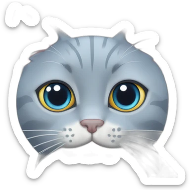 Elderly smiling British blue Cat with a heart sticker