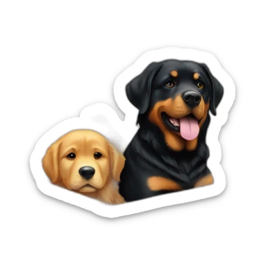 A Rottweiller hugging à golden retriever in box sticker