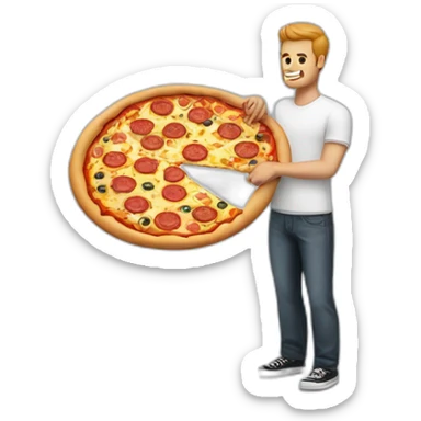 hands to the sides white man with a tattoo and a pizza in his hands sticker
