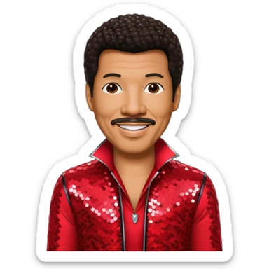 Lionel Richie with dark brown hair, red sequin outfit sticker