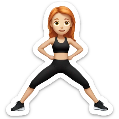 Ginger straight hair girl in black gym fit stretching  sticker
