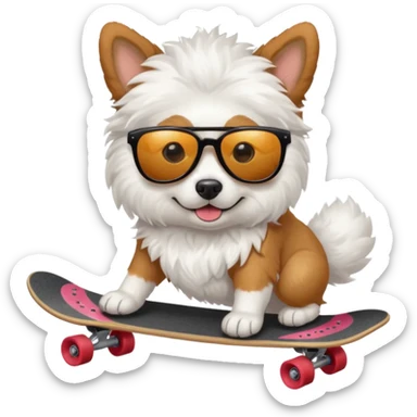 Dog White fluffy skate board sunglasses sticker