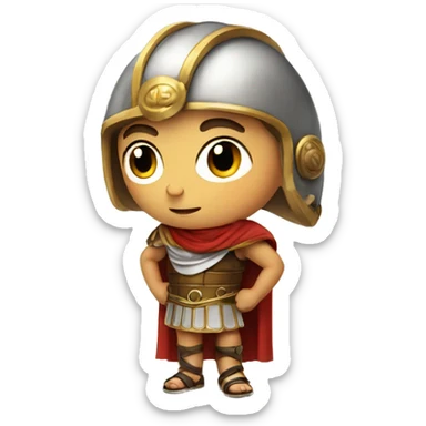 A young boy dressed in oversized roman gear sticker