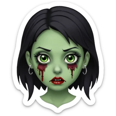 Zombie girl with a nose piercing black hair green skin sticker