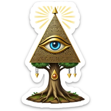 Annunaki tree from Garden of eden, that is actually a ancient tech antenna with illuminati all seeing eye in traingle symbol at the top sticker