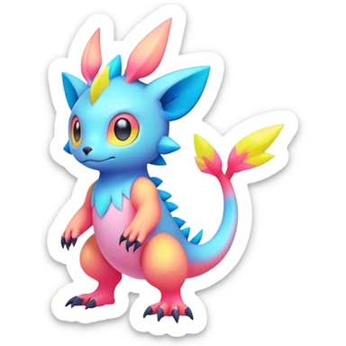 lush pastel-bright-vibrant warm-colored modern colorful neon-colored Fakémon-Digimon-Fionbri-Trico-creature (full body) sticker