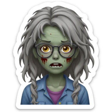 zombie with glasses gray girl long hair sticker