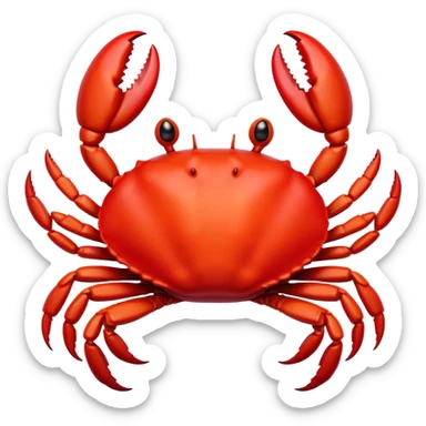 Cinematic Cute Red Crab Portrait Emoji, Head tilted playfully and inquisitively, featuring a compact, vibrant scarlet carapace with adorably small, expressive eyes and gentle, rounded pincers, Simplified yet irresistibly adorable features, highly detailed, glowing with a warm, friendly oceanic glow, high shine, affectionate and lively, stylized with a touch of seaside whimsy, soft glowing outline, capturing the essence of a mischievous yet loving red crab that seems as if it could pinch its way out of the screen into your arms! sticker