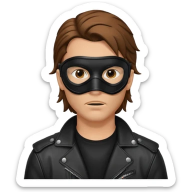A guy with a brown mullet and a black mask over his mouth and nose sticker