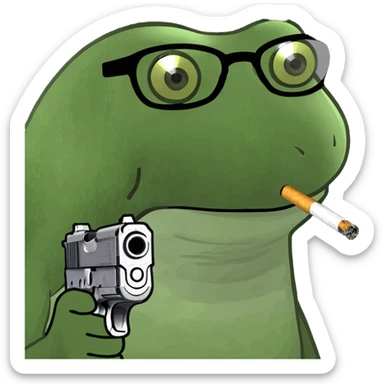 bufo frog meme with a cigarette, MLG glasses, and a pistol sticker