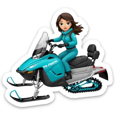 Can you create an emoji of a brunette girl on a teal polaris khaos 850 155 snowmobile doing a wheelie sticker