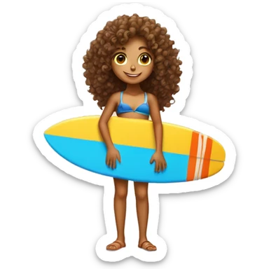 Curly haired tanned girl holding a surfboard sticker