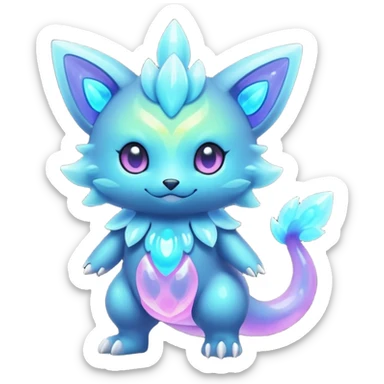 Colorful Iridescent Shiny Pastel Nebulae Glowing Neon Bioluminescent Bright Icy Elemental Pawny Cute Innocent Amaura-Litten-Sprigatito-Pokémon-fusion-creature (full body) sticker