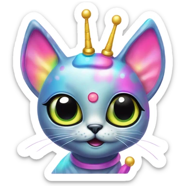 Lisa frank alien cat with antennas on head ￼ sticker