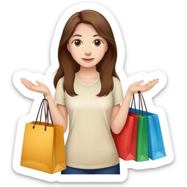 Beautiful Shopping girl long hair holding bags cream shirt sticker
