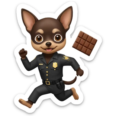 black chihuahua with white and black prison suit running from police with chocolate in its mouth sticker