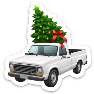 white pick up truck with a christmas tree in the trunk sticker