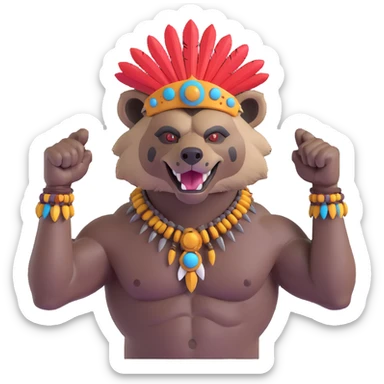 A native strong buff hyena with war bonnet flexing posing full body  sticker