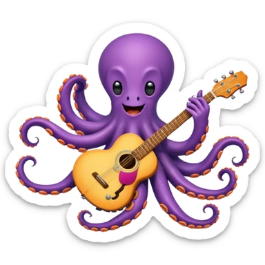 happy octopus with multiple arms playing guitar sticker