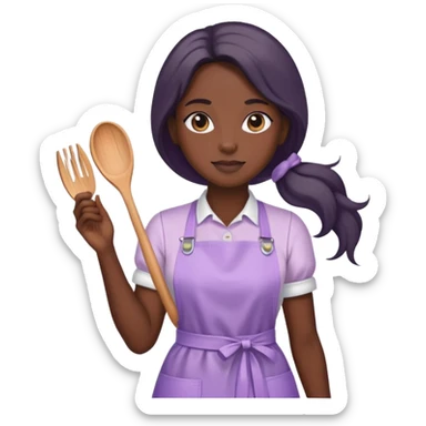 Black skin long hair lady with light purple apron just the apron sticker