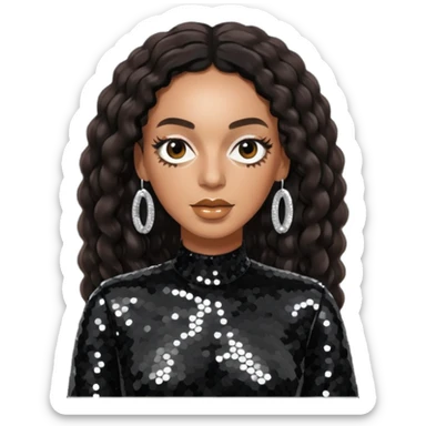 Solange with long dark brown hair, black sequin tour outfit  sticker
