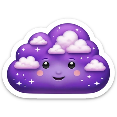 I want a purple cloud that's not like this one ☁️ but has a realistic shape without changing its appearance. The cloud should have a slightly white shaded part and should be starry but still purple/pink. The cloud has to be without face and complete purple. NO FACE sticker