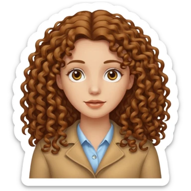 pale woman with ne meter long brown curly hair, middle part sticker
