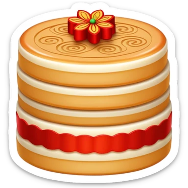 Chinese New Year Nian Gao sweet rice cake with red decorations, simplified emoji style with bold outlines and bright colors, cartoon style sticky new year dessert sticker