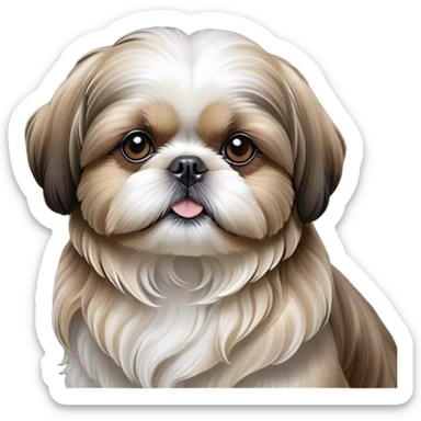 Cinematic Noble Shih Tzu Portrait Emoji, Poised and elegant, with a luxurious, flowing fur in refined muted tones, delicate features and wise, gentle eyes, simplified yet meticulously detailed, glowing with a soft, regal radiance, high shine, exuding quiet dignity and timeless charm, soft glowing outline, capturing the essence of a noble Shih Tzu that epitomizes refined poise! sticker