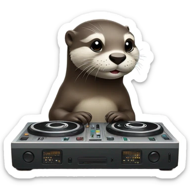 Otter mixing on DJ deck sticker