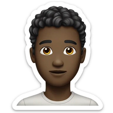 Realistic young man with white skin. he has very black and little wavy hair and bangs, he has black eyes, he is tall, he has a long neck and head sticker