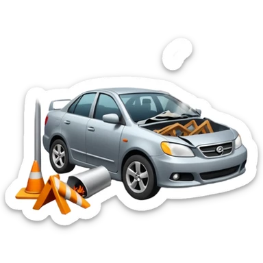 car crashed to a trafic barrier sticker