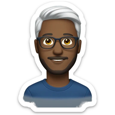 Male, 30 years old, white skin, beard, glasses and dark blue sweatshirt. sticker