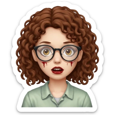 zombie girl with brown curly hair and glasses  sticker