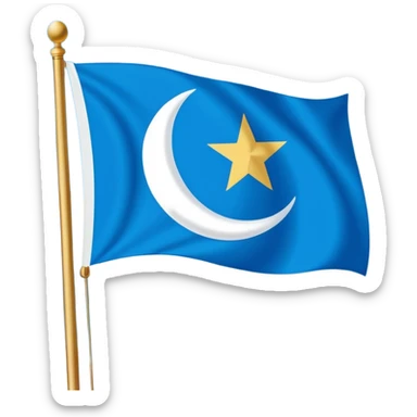 East Turkistan flag, bright sky-blue background, white crescent moon and five-pointed star in top-left corner, flat vector style, simple and clear design. sticker
