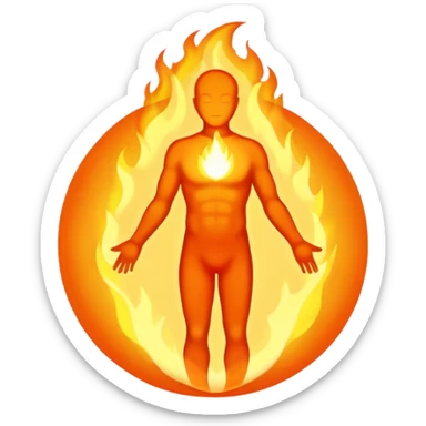 a glowing orb or flame emerging from a human silhouette, symbolizing the soul's energy, vibrant and luminous sticker