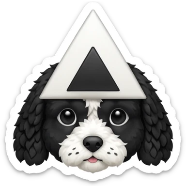 black and white cockapoo - give him a white chest, black ears and black fur covering his eyes, but then a white snout and an upside down white triangle-shaped patch of fur on his forehead sticker