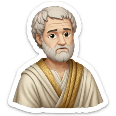 Cinematic Realistic portrait of Aristotle the philosopher, depicted as a wise, contemplative figure in detailed ancient Greek attire, with a textured draped robe and thoughtful expression, bathed in soft classical lighting that highlights his timeless intellect. sticker