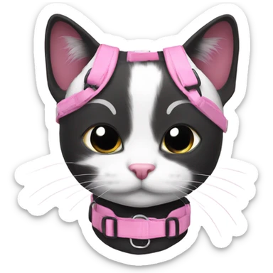Black and white cat in pink harness sticker