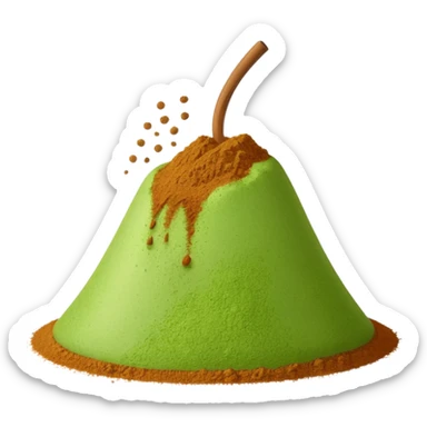 small mound or soft scatter of fine, light brown to beige-green powder with smooth matte texture and delicate speckling, slightly uneven surface, freshly ground spice, apple emoji style, soft lighting, subtle shadows, transparent background, emoji scale sticker