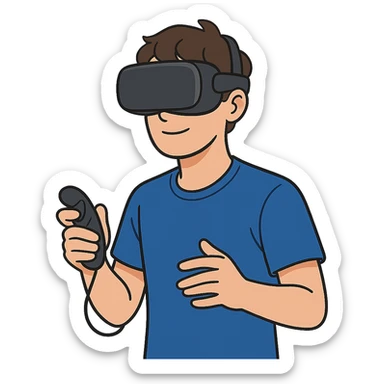 person wearing VR headset with controller, general illustration style sticker
