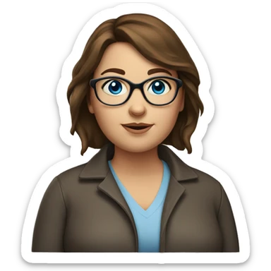 overweight brown haired woman blue eyes glasses sticker