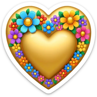 a golden heart studded with flowers sticker