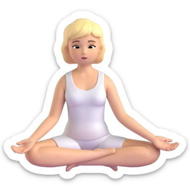 a blonde girl with a short haircut in a white dress sitting in a lotus position and meditating sticker