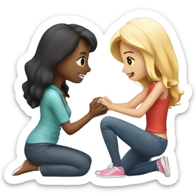 Girl proposing to girl on bender knee with a promise ring sticker