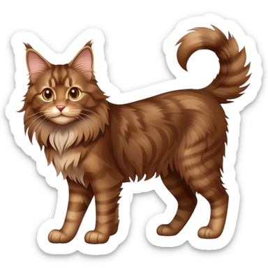 cinematic-brown-maine-coon-cat-full-body-on all fours-emoji,-head-tilted-playfully-and-inquisitively,-sleek--brown-fur,-simplified-yet-adorable-features,-highly-detailed,-glowing-with-a-warm,-friendly-glow -simplified-yet-realistic sticker